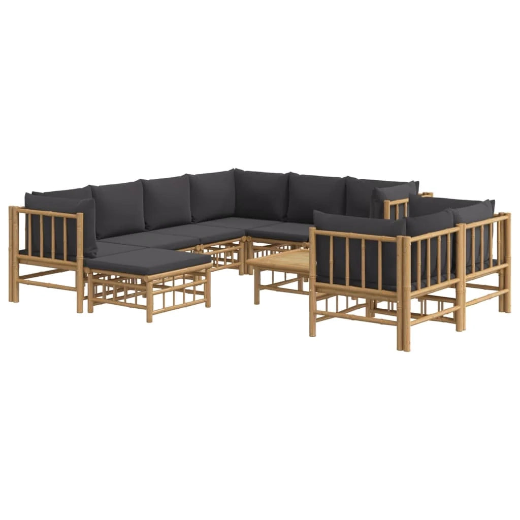 Set di mobili da giardino per esterni 10 pezzi con cuscini in bambù grigio scuro 02_0015043