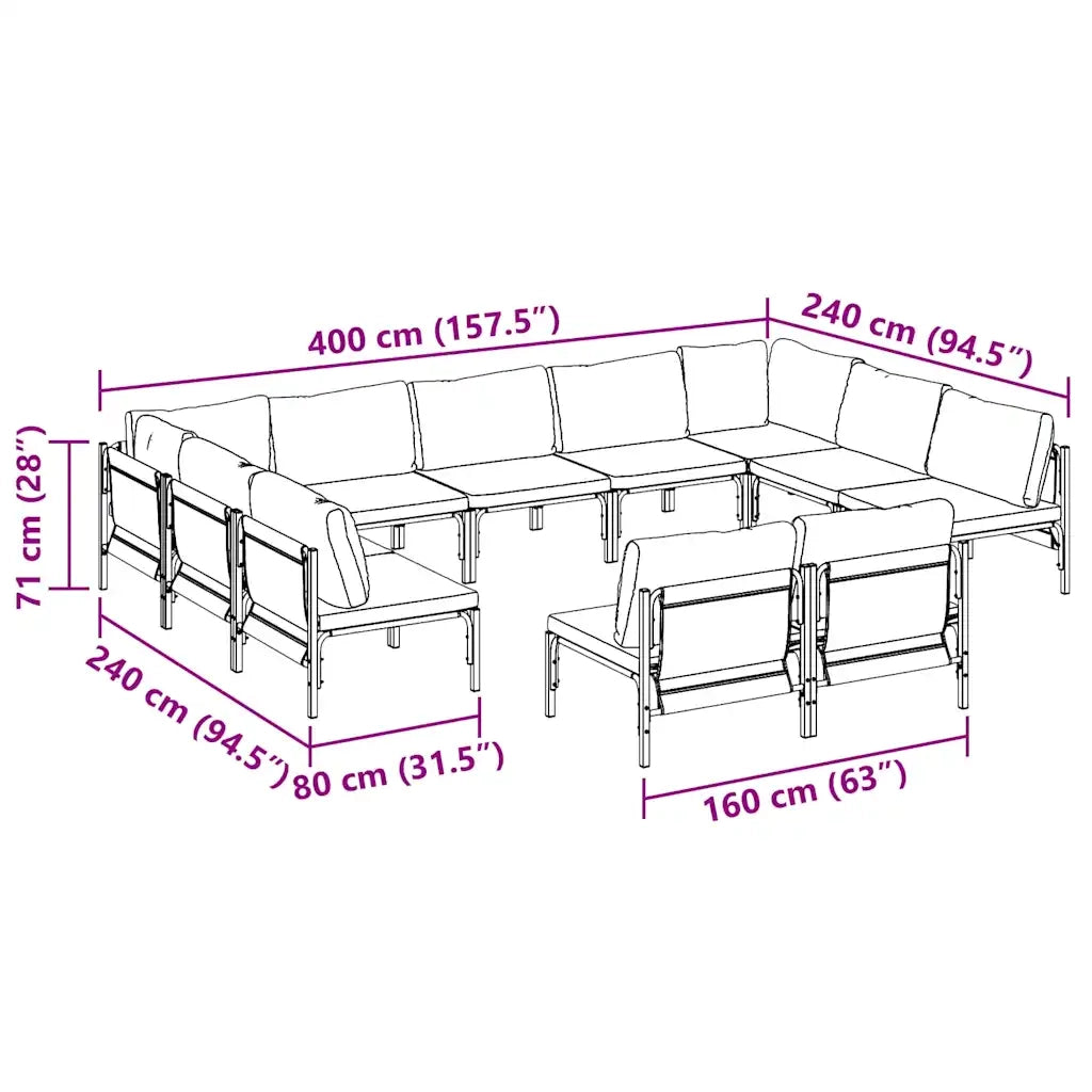 Set Divano da Giardino con cuscino 11 pcs Nero Acciaio 3379018