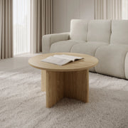 Kasi, Tavolino da Salotto Forma Rotondo, 90x90x49h cm Marrone Rovere