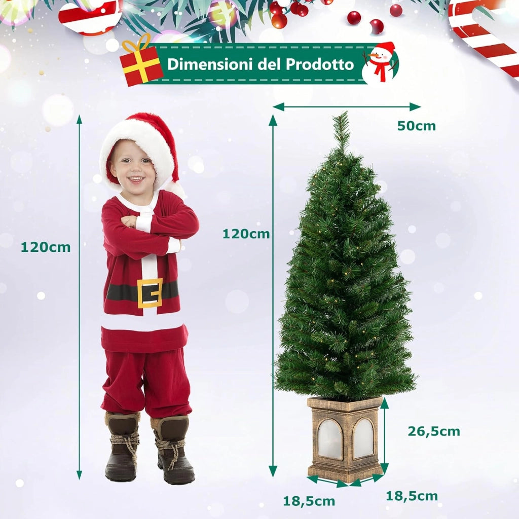 Albero di Natale 120 cm, Albero di Natale Artificiale Finto Pre-illuminato in Vaso con 100 Luci LED, Timer, 3 Modalità di Illuminazione, 160 Punte, Decorazione Natalizia da Interno