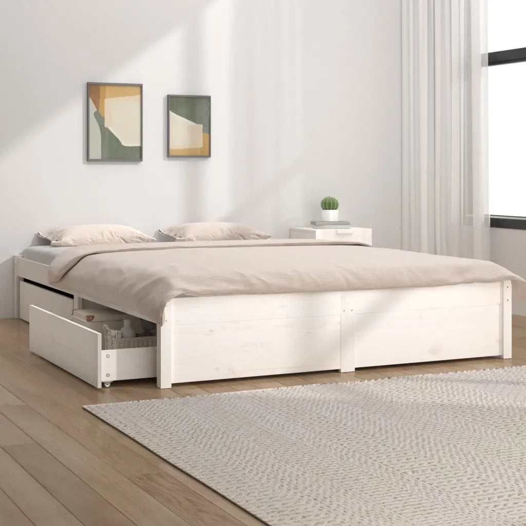 Giroletto con Cassetti-Struttura Letto con contenitore Bianco 180x200 cm Super King