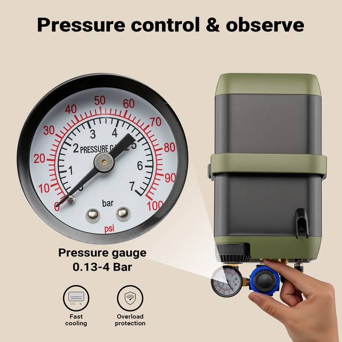 Compressore aerografo HS-679F 1/6 CV, dispositivo ad aria compressa 28 l/min, compressore per pistola aerografo con supporto e manometro, per decorazioni con aerografia