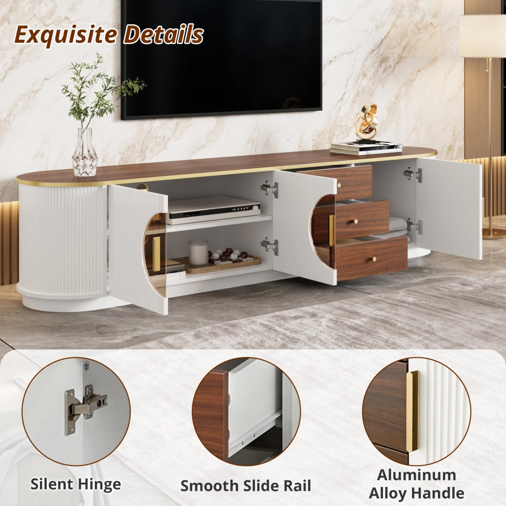 Mobile TV, ante in vetro marrone, in MDF, maniglie in metallo, finitura effetto legno, bianco e marrone