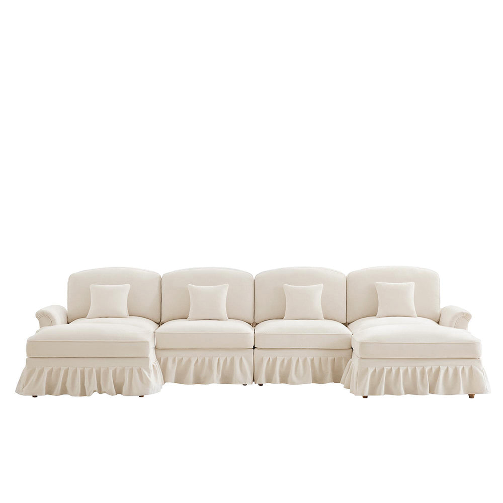 Divano modulare a U - Xylo - 4 posti, chenille, stile classico, bianco