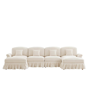 Divano modulare a U - Xylo - 4 posti, chenille, stile classico, bianco