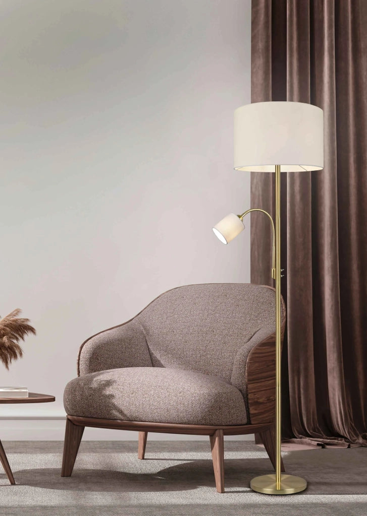 Piantana con lampada da lettura, metallo, ottone satinato, H 170 cm, Hotel