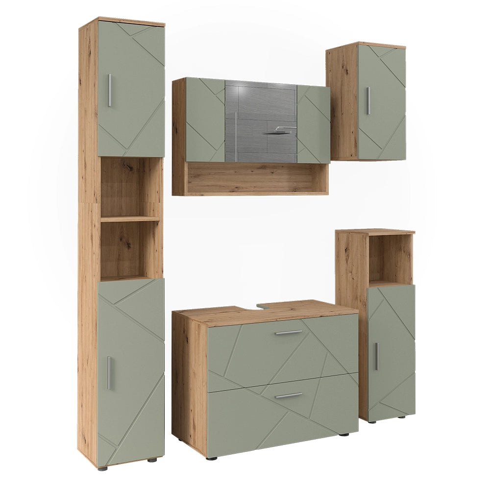 Vicco Set di mobili da bagno Verde salvia 5 parti