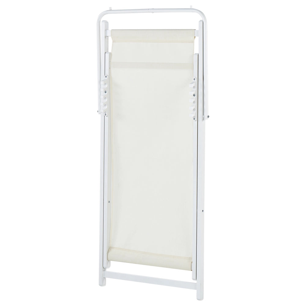Sedia a sdraio pieghevole in textilene beige e bianco con motivo a righe Sedia da spiaggia con schienale regolabile Patio Recliner