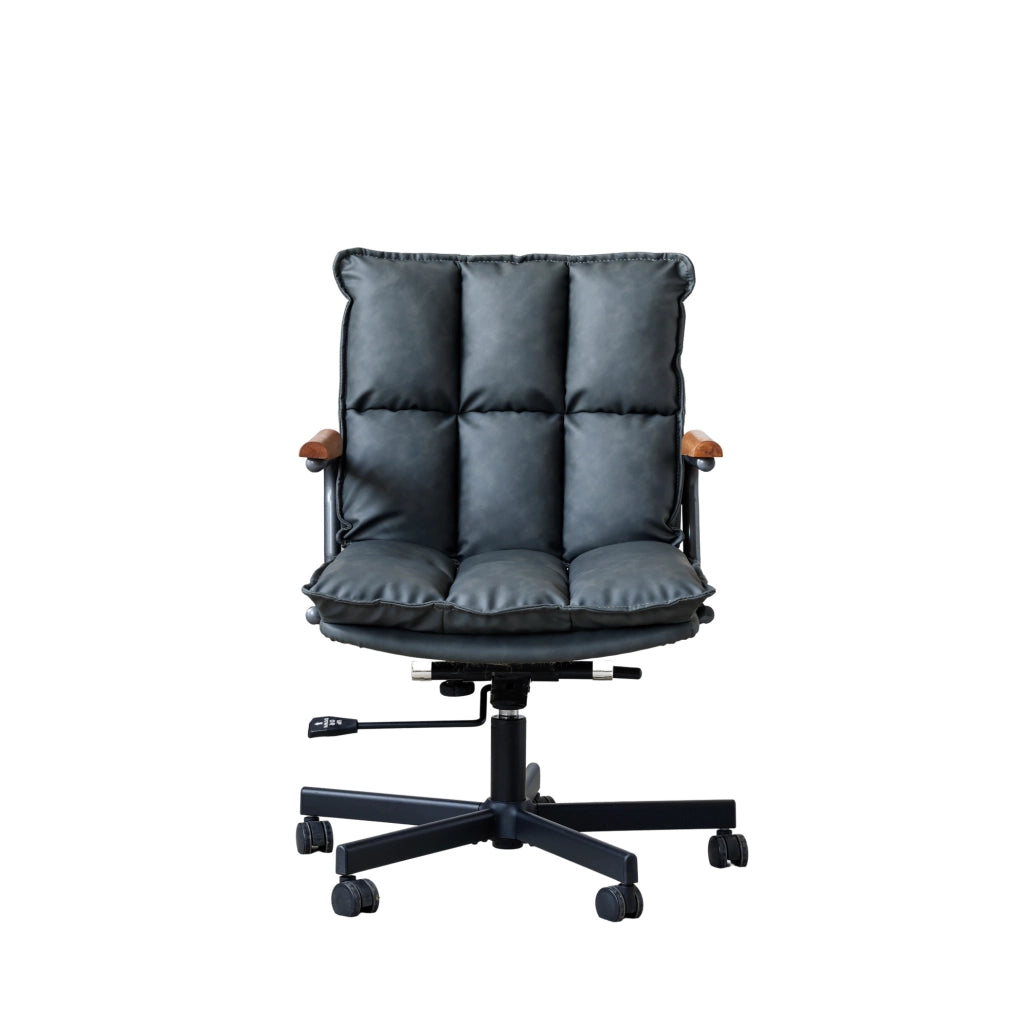 Sedia da ufficio girevole regolabile in similpelle nera; design Mid-Century Modern