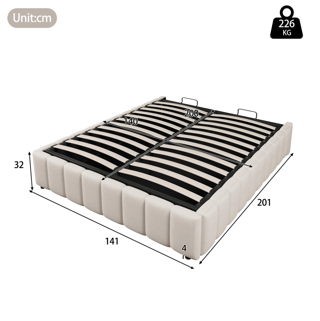 Letto imbottito contenitore 140x200 cm beige senza testiera