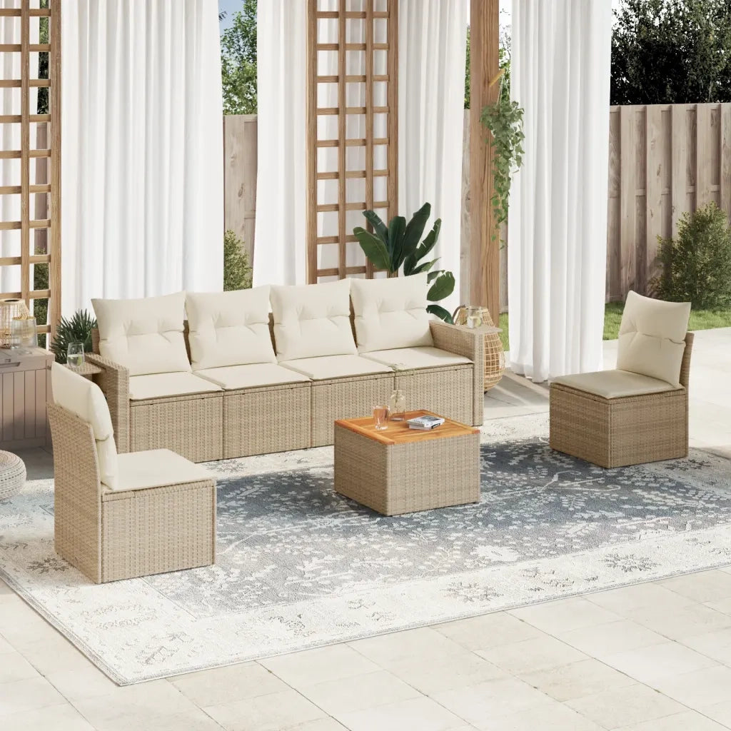 Set Divani da Giardino 7 pz con Cuscini Beige in Polyrattan 3224511