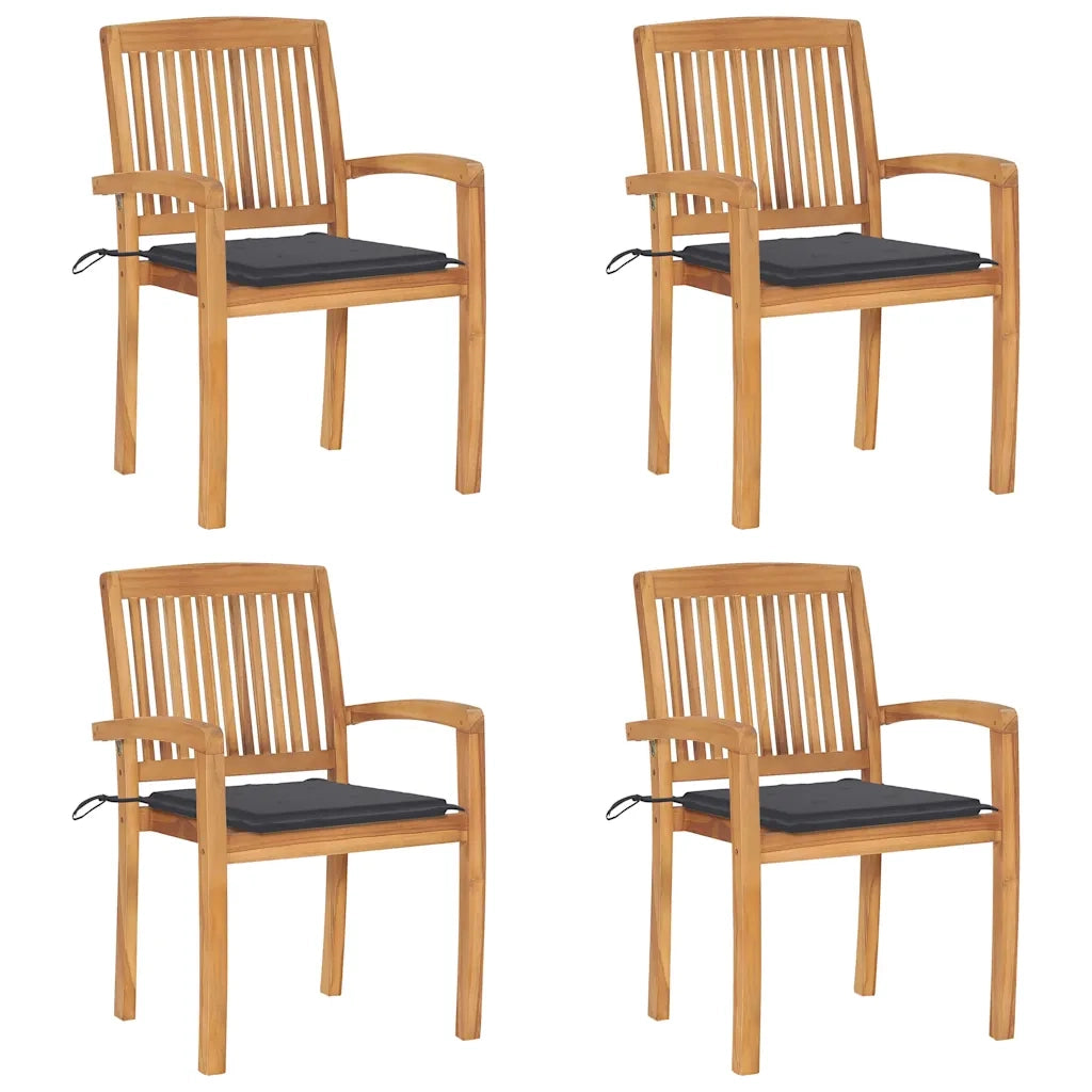 Sedie da Giardino Impilabili 4 pz con Cuscini Massello di Teak 3073210