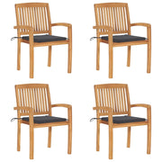 Sedie da Giardino Impilabili 4 pz con Cuscini Massello di Teak 3073210