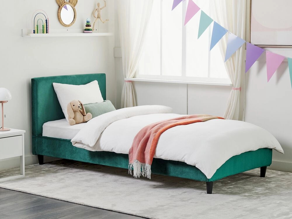 Letto singolo in Velluto verde con rete a doghe 90 x 200 cm stile contemporaneo