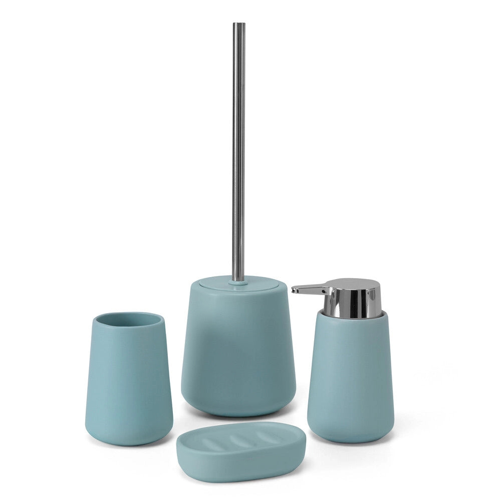 Porta spazzolini bagno turchese e cromo in ceramica Sidney