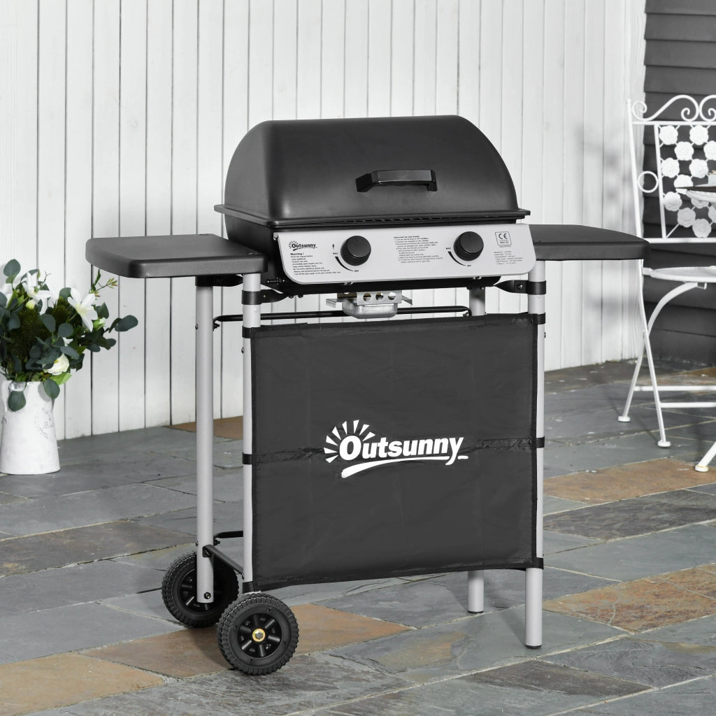 Barbecue a Gas 2 Fuochi con Ruote e Tavolini Laterali ¨C zephmum ¨C Nero 104x49x99 cm