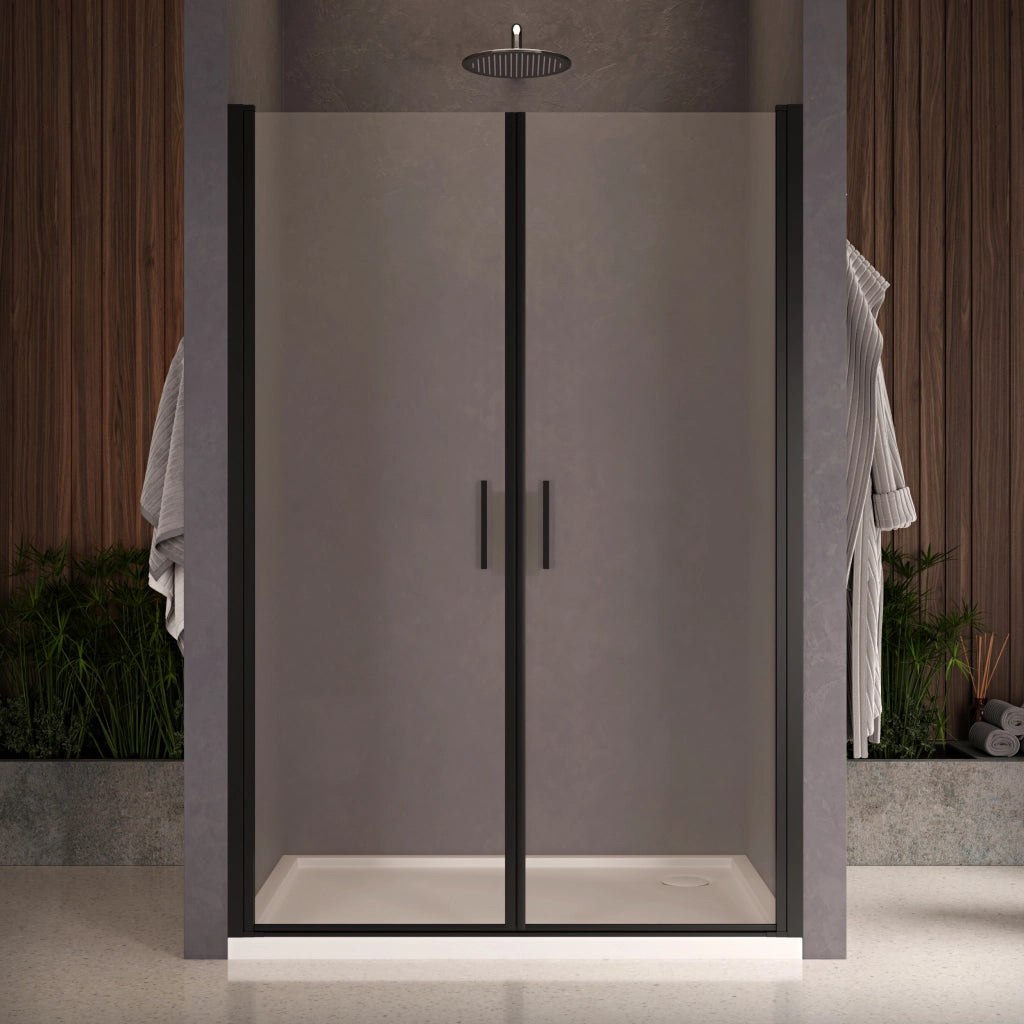 Box doccia nicchia 80 cm porta due battenti H200 cm cristallo 8mm profilo NERO OPACO ELDA