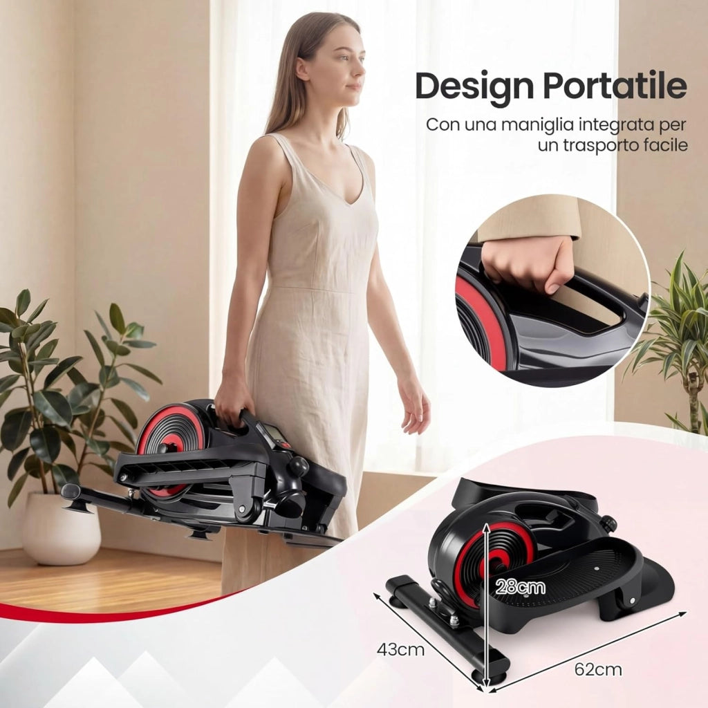 Ellittica da Casa, Ellittica sotto Scrivania Salvaspazio con Display e Resistenza Magnetica Regolabile, Pedaliera Riabilitazione Silenziosa e Portatile per Gambe e Cardio a Basso Impatto