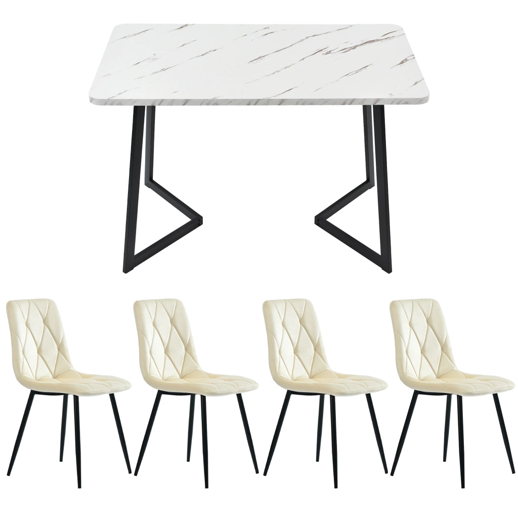 Tavolo da Pranzo Allungabile con 4 Sedie ¨C MINIMAL ¨C Rettangolare, Piano Nero, Gambe Nere, 117x68 cm
