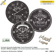 Orologio da Parete in Legno Maxi Tondo Effetto Lavagna 58 cm 3 Decori