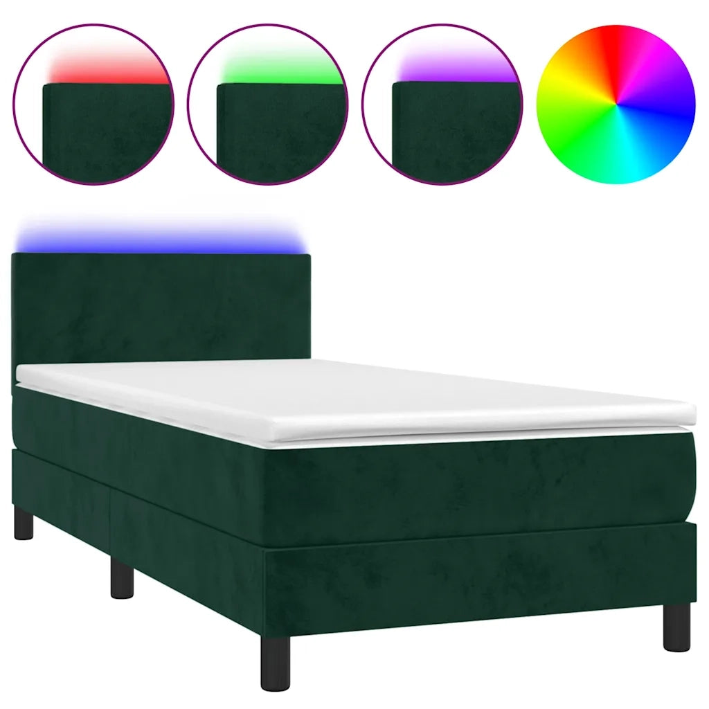 Letto a Molle con Materasso e LED-Struttura Letto con Materasso Verde Scuro 80x200cm Velluto 618087