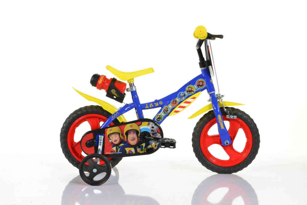SAM IL POMPIERE 12", bicicletta per bambini, adatta a bambini tra i 4 e i 6 anni, per altezza tra 100 e 120 cm, con borr