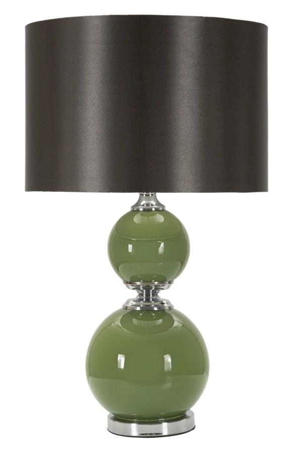 Lampada da Tavolo Eva Two Ø38x65 cm in Vetro e Ferro e Tessuto Verde e Grigio