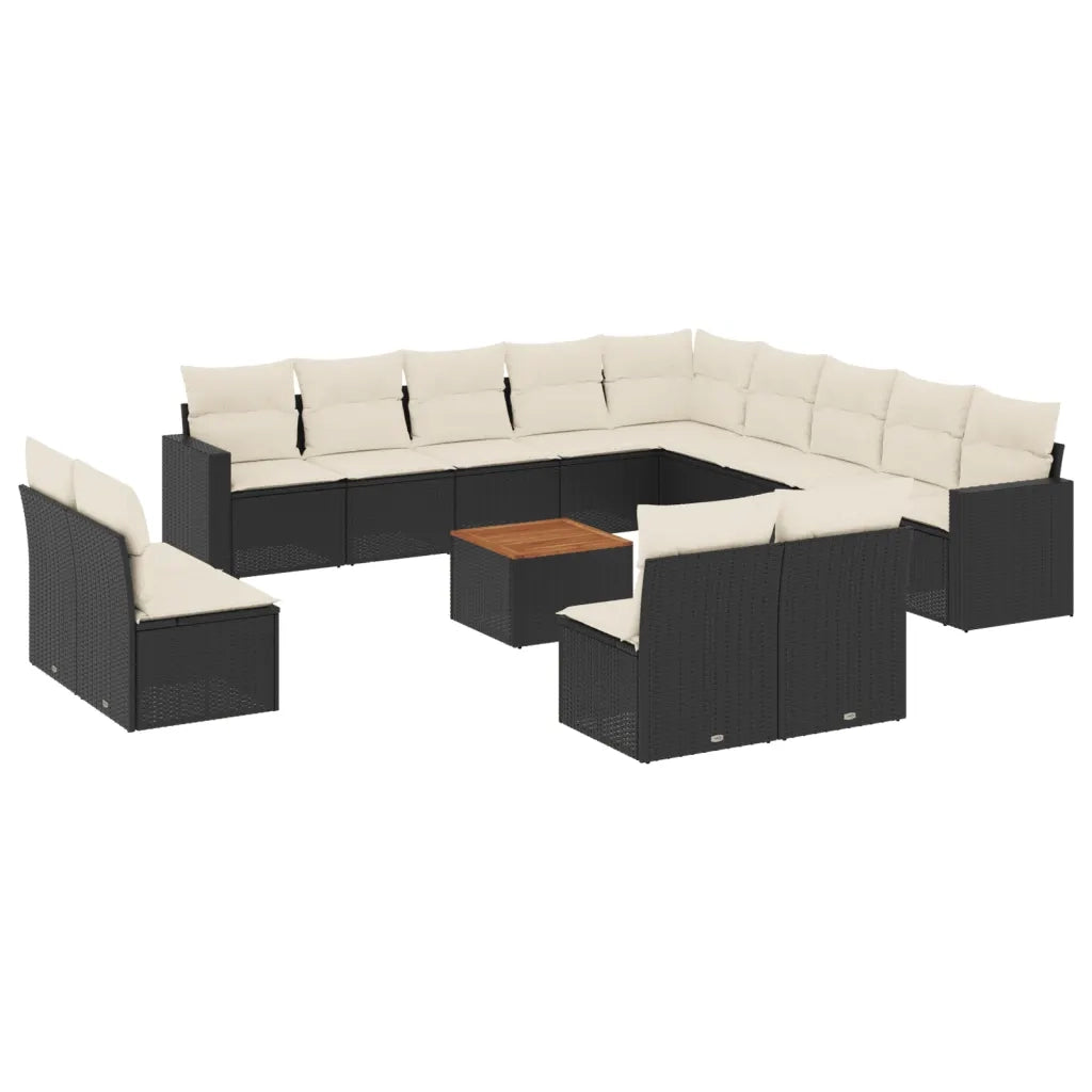 Set Divani da Giardino 14pz con Cuscini in Polyrattan Nero 3224376