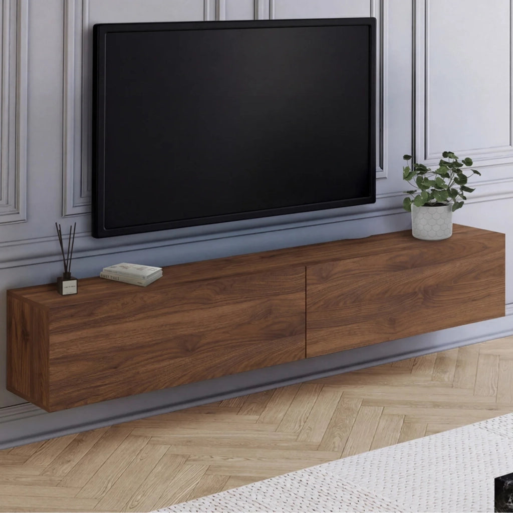 IDMarket - Mobile TV sospeso ELIO 180 cm con 2 ante in legno effetto noce