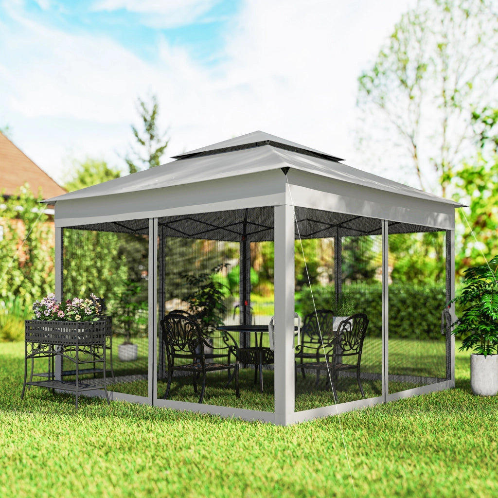 Gazebo Pieghevole 3.3x3.3 m con Pareti Laterali ¨C zephmum ¨C Grigio Chiaro