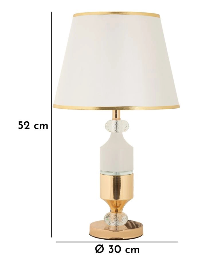 Lampada da Tavolo Gipsy Ø30x52 cm in Ferro e Tessuto Oro e Bianco