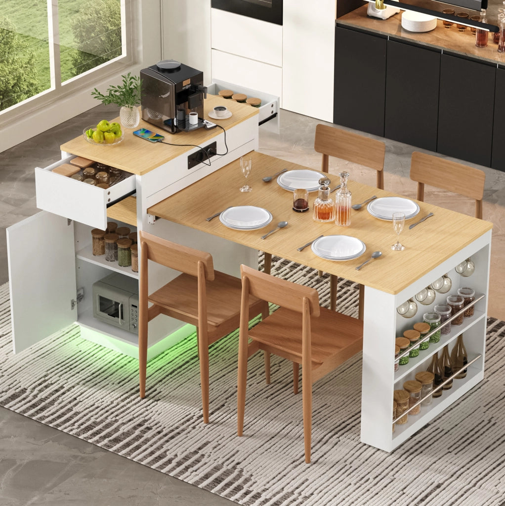 Isola cucina multifunzione con tavolo estraibile e LED