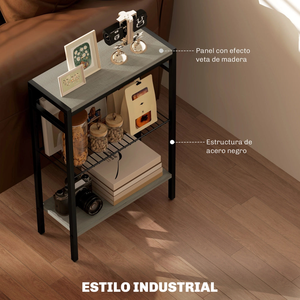 Tavolino a 3 Livelli con Ripiani Aperti ¨C zephmum ¨C 43x18x62,5cm Effetto Rovere