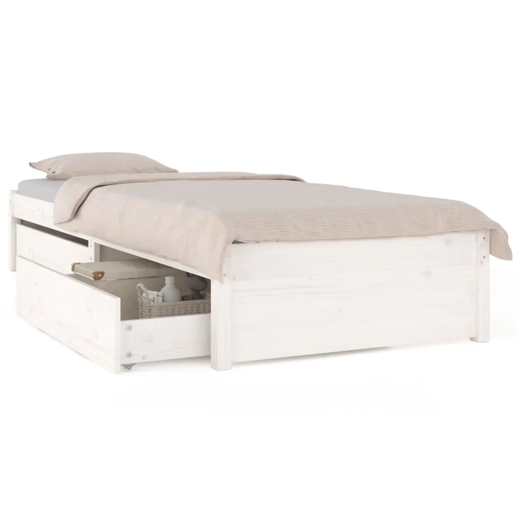 Letto singolo | Letto per adulti | Giroletto Bianco con Cassetti 75x190 cm Small Single