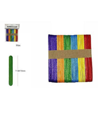 50pz Bastoncini Stecche Legno Colorati 114x10x1.2 Mm Lavoretti Bricolage 63841         