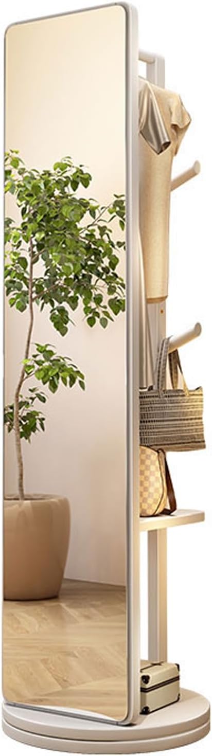 Specchio a Figura Intera con attaccapanni Specchio da Pavimento in Legno Girevole a 360° per Camera da Letto e Soggiorno