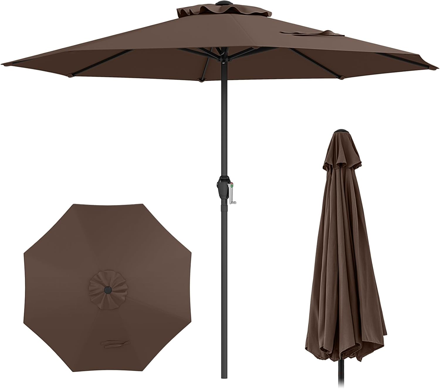 Ombrellone da Giardino da 260/360 cm, Ombrellone Parasole con Manovella, Ombrellone da Spiaggia con 8 Stecche, per Cortile Piscina Giardino (Caffè,260 cm)
