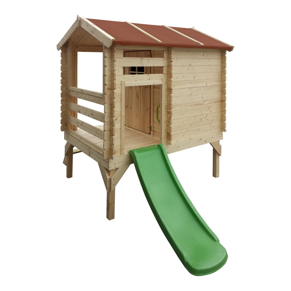Casetta per bambini in legno con scivolo - L182xL146xA205cm/ 1.1m2 - Timbela M501C
