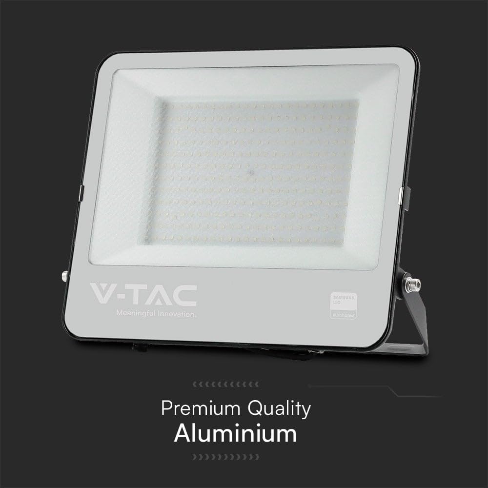 V-tac faro led – alloggiamento nero – samsung – ip65 – vetro nero + grigio – 200 watt – 17540 lumen – 6500 k – 5 anni