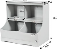 Scaffale Libreria Organizer Porta Giocattoli, con 2 Scomparti e 2 Contenitori, Libreria Multiuso con Pedana, per Camera dei Bambini (Grigio)