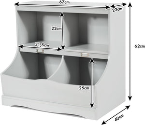 Scaffale Libreria Organizer Porta Giocattoli, con 2 Scomparti e 2 Contenitori, Libreria Multiuso con Pedana, per Camera dei Bambini (Grigio)
