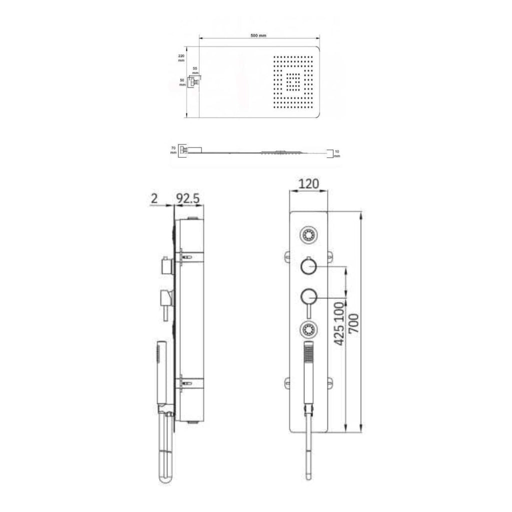 Wall kit a parete da incasso a muro acciaio inox + soffione doccia a parete acciaio inox punta quadrata
