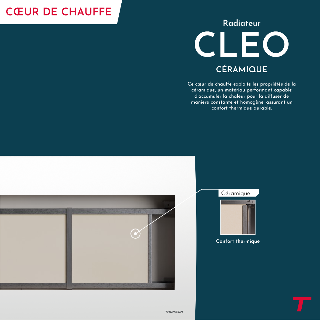 Radiatore elettrico a inerzia in ceramica secca Thomson con termostato intercambiabile 1000W cleo