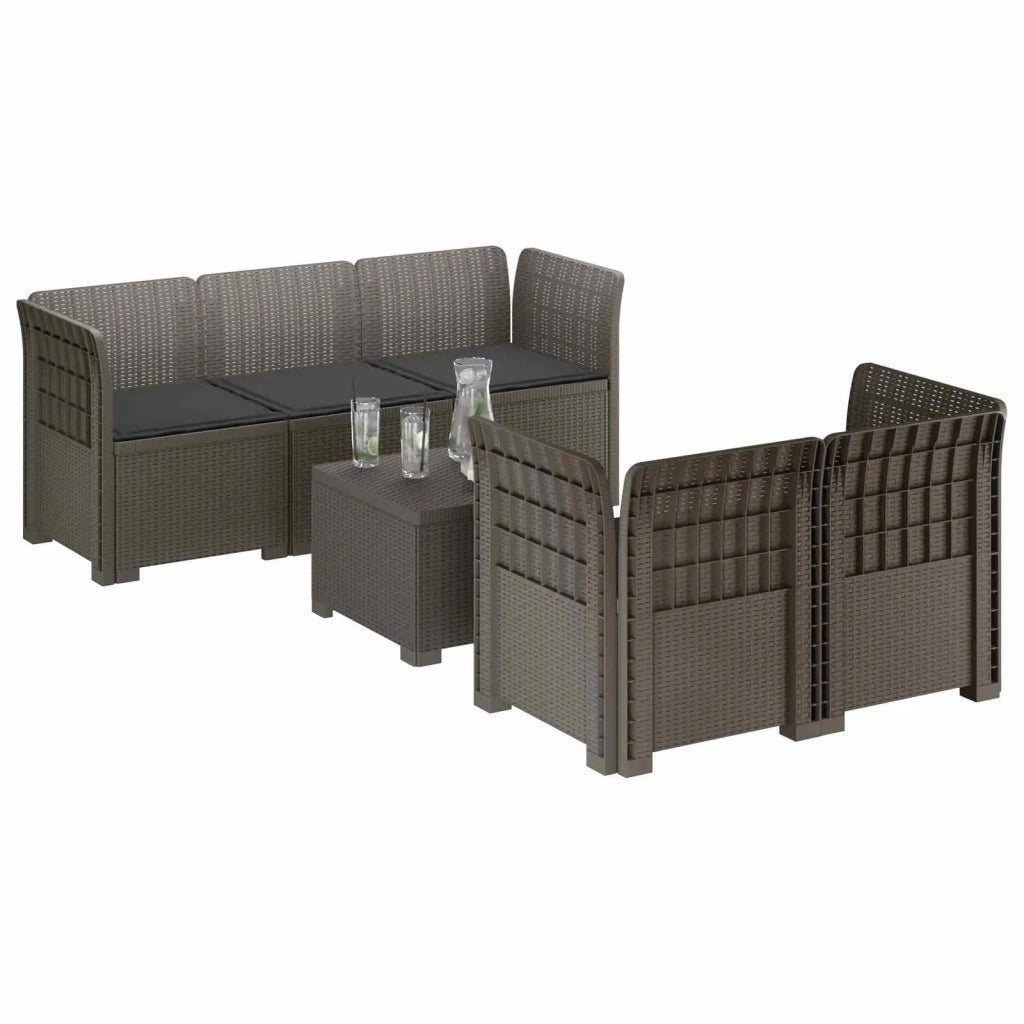Divano da Giardino 5 Posti con Cuscini Stile Rattan PP 3443903