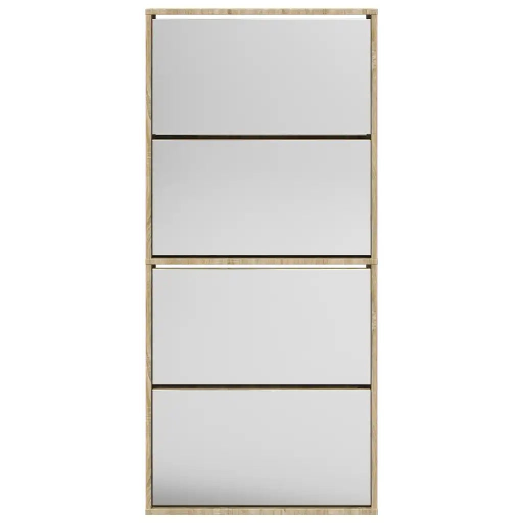Scarpiera a 4 Strati con Specchio Rovere 63x17x134 cm 273935