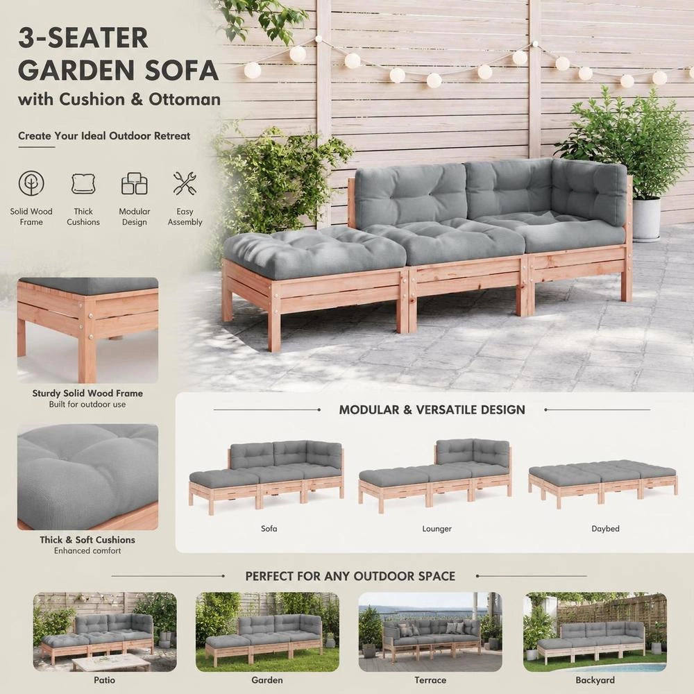 Garden Sofa With Cushions And Ottoman, 3-seater