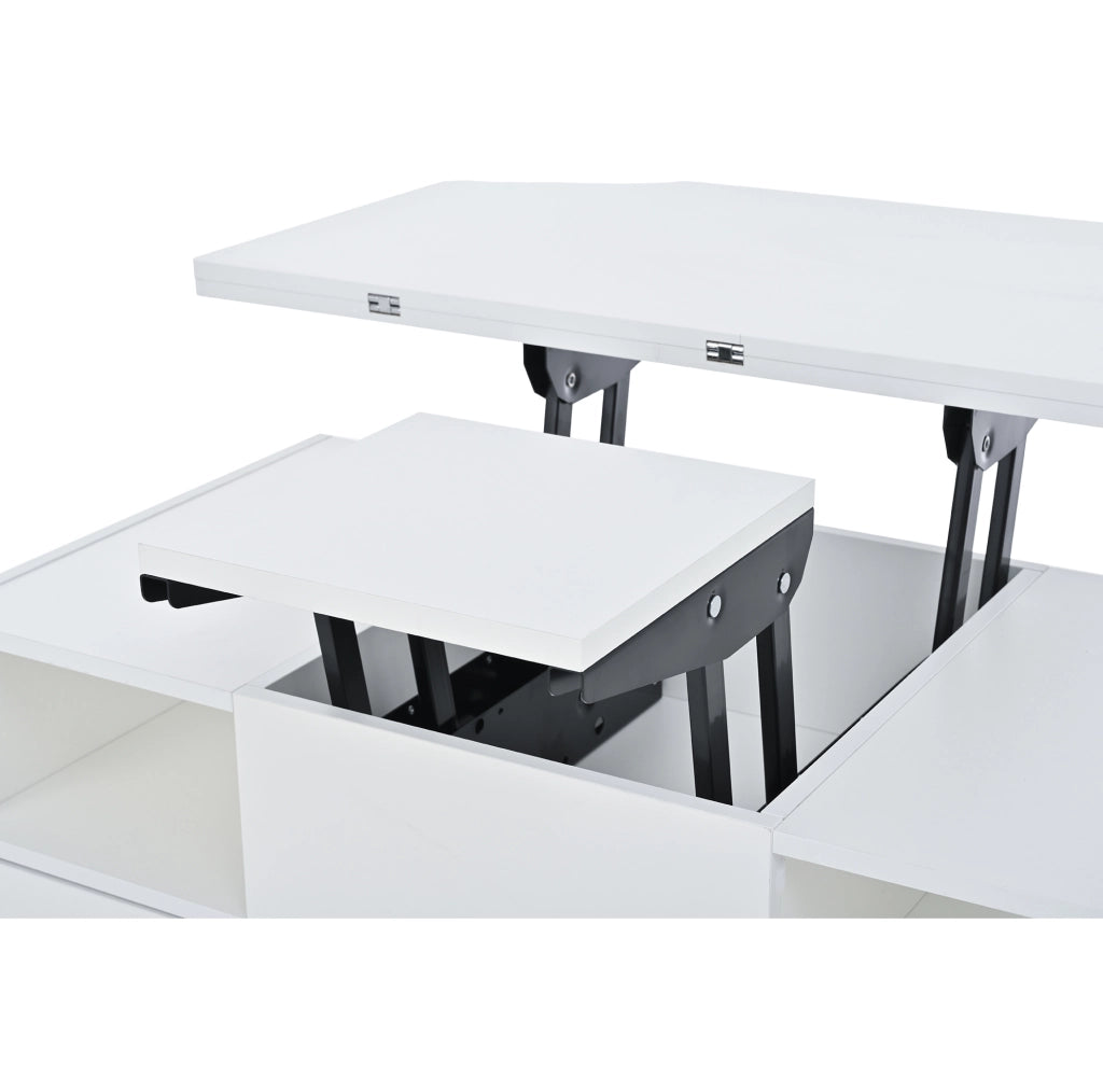 Tavolino da caffè 100x50x47;5 cm sollevabile e pieghevole in MDF bianco