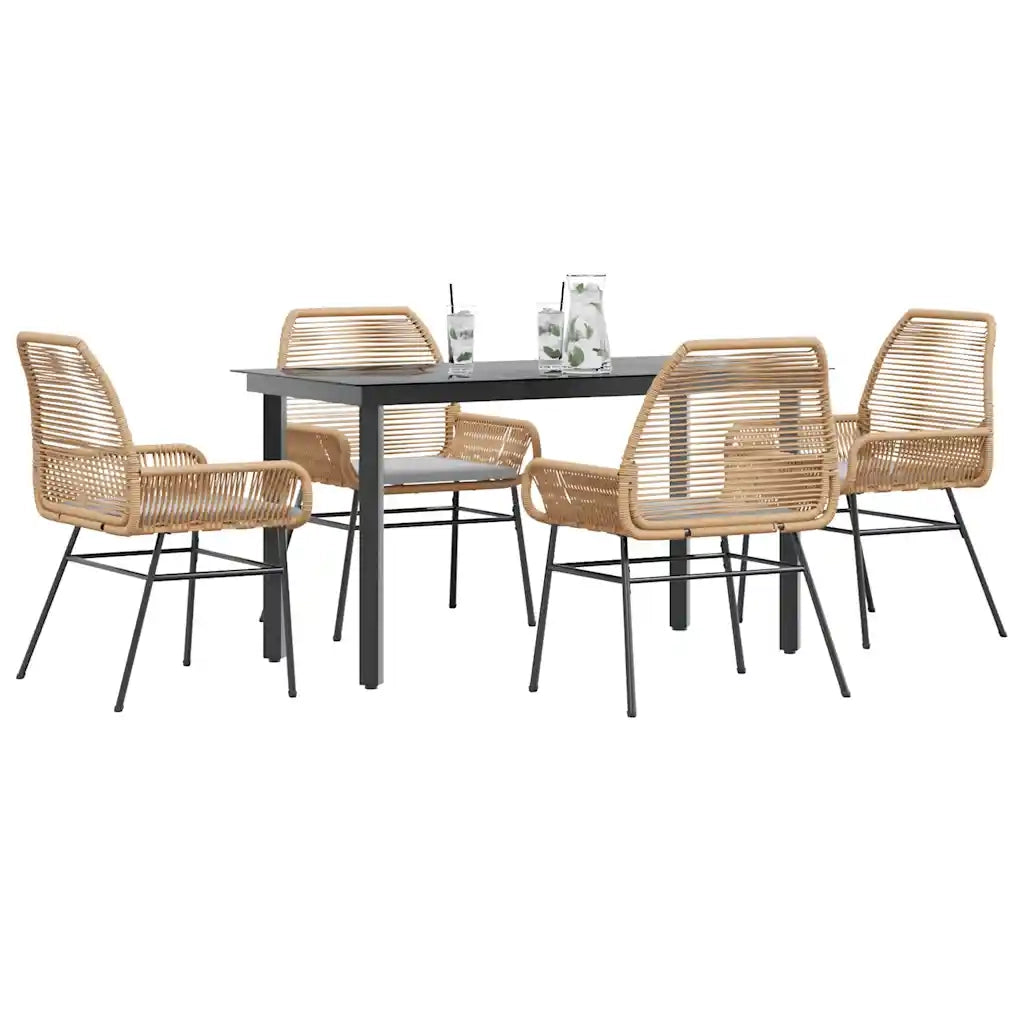Set da Pranzo da Giardino 5pz con Cuscini Polyrattan Vetro 3334571