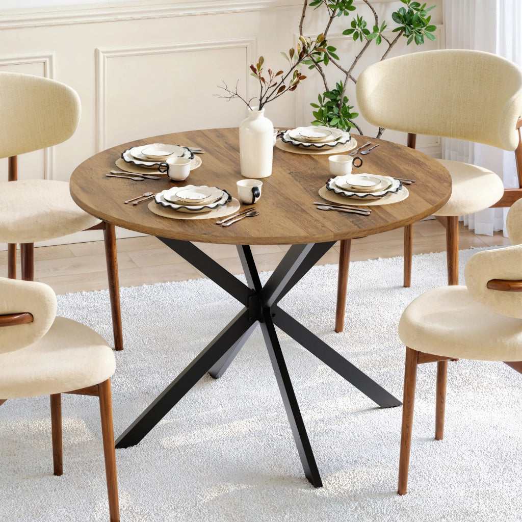 Tavolo da pranzo rotondo ?120 cm stile rustico; truciolare e ferro marrone e nero