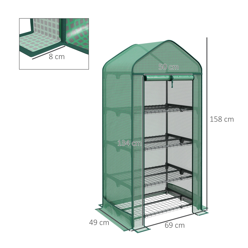 Serra per Piante da Giardino con Porta ¨C Zephmum ¨C Verde Scuro Metallo 69x49x158 cm